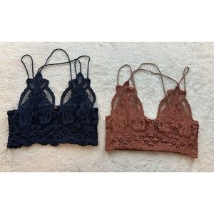 Set Of 2 Free People FP One Bralette Small Strappy Lace Halter Top Orange & Navy